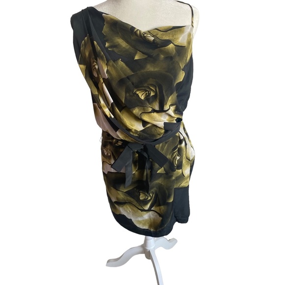 $345 Robert Rodriguez Roses floral Print Silk Dress- Tunic 6 Drape One Shoulder - Picture 4 of 13